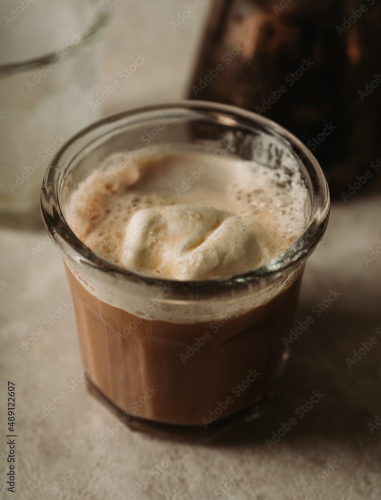 Delicious iced coffee with ice cream. Selective focus. Shallow depth of field. Delicious iced coffee with ice cream. Selective focus. Shallow depth of field.