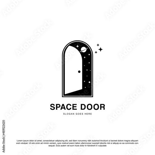 Creative space door logo design, Door with planet and star vector