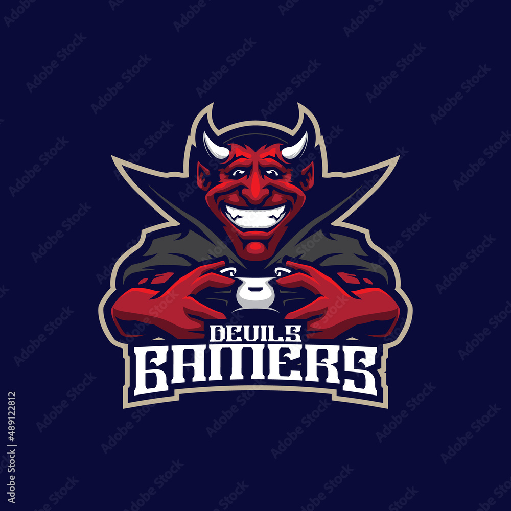 Devil mascot logo design vector with concept style for badge, emblem and t shirt printing. Devil gamer illustration for sport and esport team.