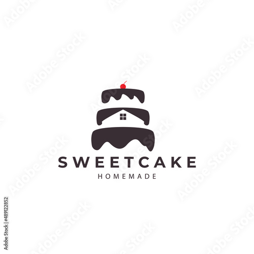 sweet cake chocolate cherry  home made logo vector icon symbol illustration design