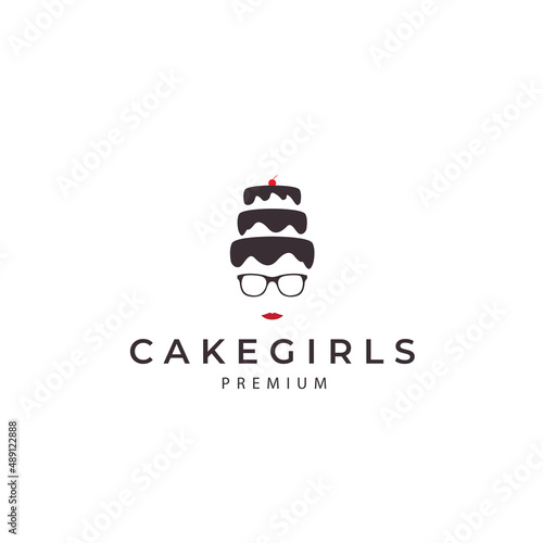 sweet cake with woman chocolate flavor logo vector icon symbol illustration design
