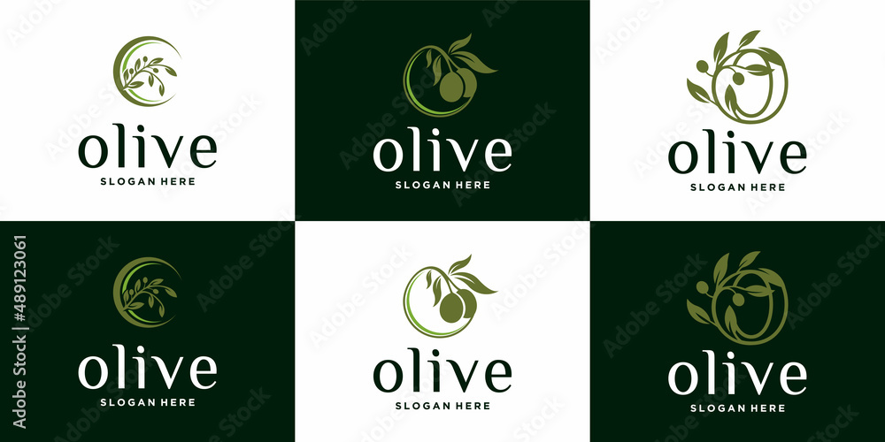 olive oil logo, organic products, collection of beautiful model olive emblems for oil and medicine