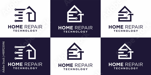 Technology Building Construction logo, Home Improvement logo Construction with technology concept