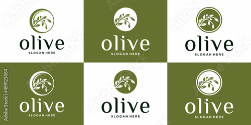 olive oil logo, organic products, collection of beautiful model olive emblems for oil and medicine