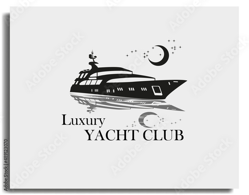 luxury yacht club with moon and reflection on the water sail boat ship logo template design vector