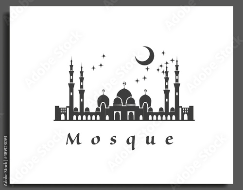 mosque silhouette landscape logo design template vector