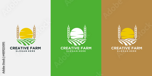 agriculture logo, garden Solar Energy Concept. Eco organic natural fresh agricultural products