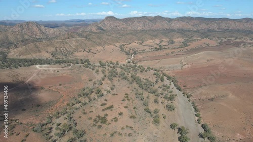 Beautiful Australian outback landscape, Brachina Gorge view from above, Mountains range background photo