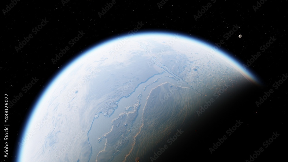 Fototapeta premium planet suitable for colonization, earth-like planet in far space, planets background 3d render