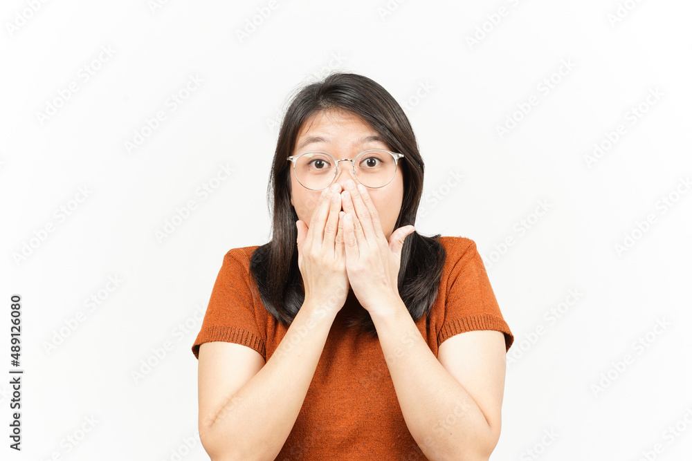 Covering Mouth with Shocked Face Of Beautiful Asian Woman Isolated On White Background Covering Mouth with Shocked Face Of Beautiful Asian Woman Isolated On White Background