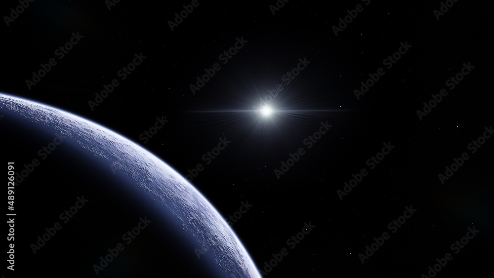 Fototapeta premium planet suitable for colonization, earth-like planet in far space, planets background 3d render