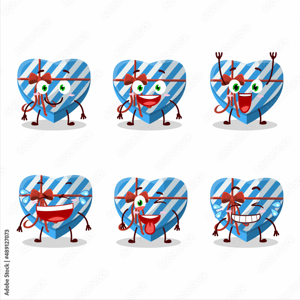 Cartoon character of blue love gift box with smile expression