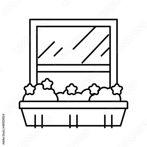 growing domestic plant on window sill pot line icon vector illustration