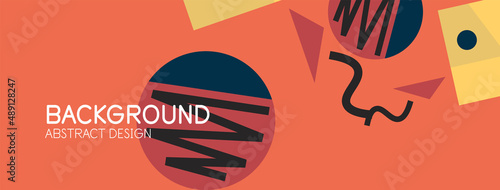 Abstract background. Blocks, lines, triangles, circles composition. Techno or business concept for wallpaper, banner, background, landing page