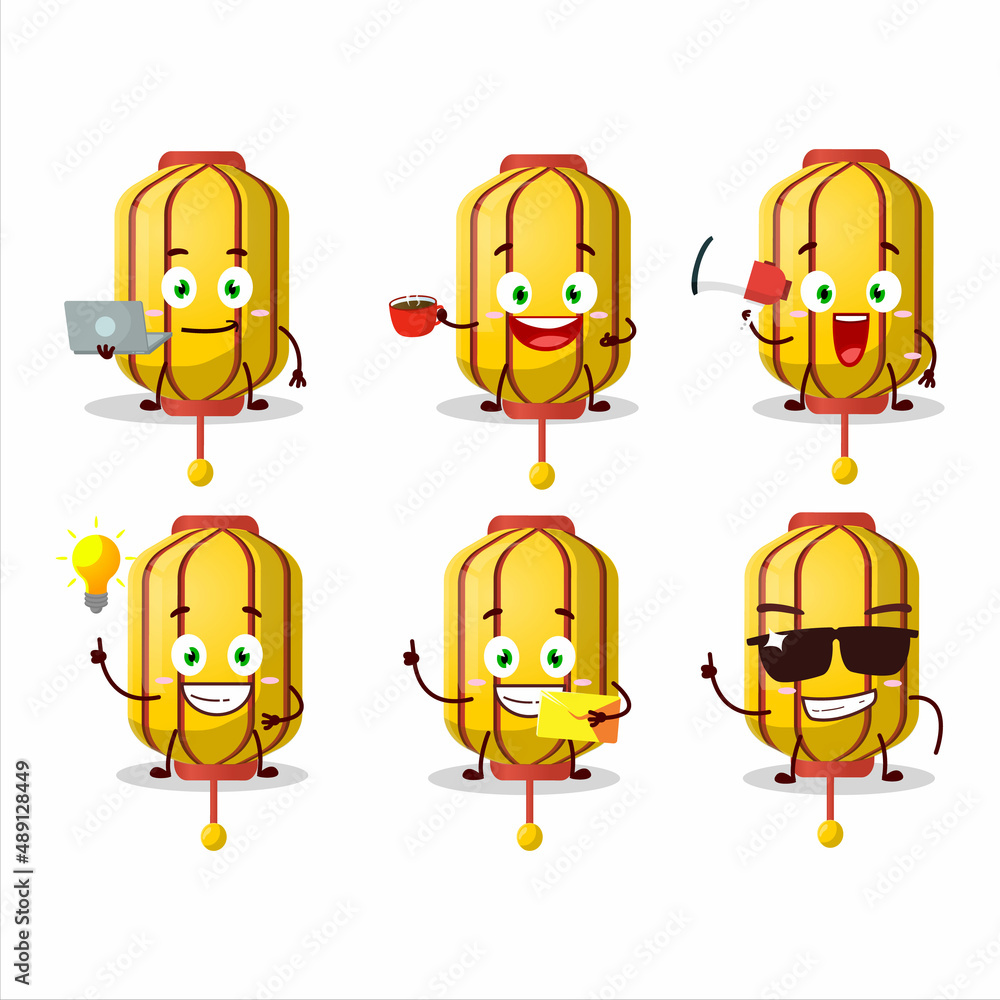 Yellow chinese long lamp cartoon character with various types of business emoticons Yellow chinese long lamp cartoon character with various types of business emoticons