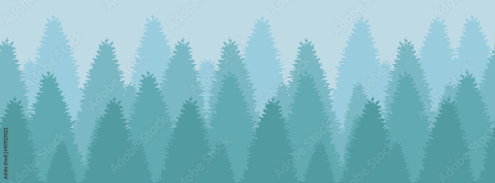 seamless banner. Green spruce forest gradient. Vector illustration EPS8