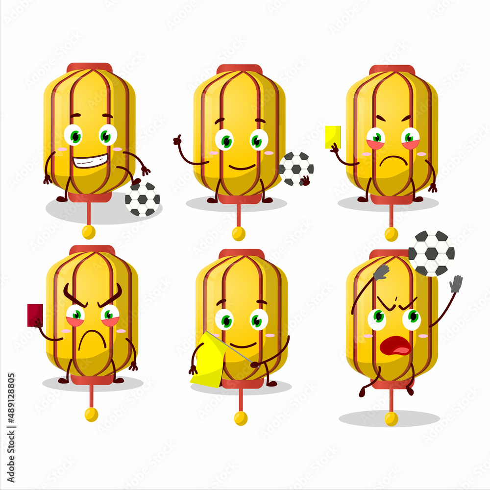 Yellow chinese long lamp cartoon character working as a Football referee Yellow chinese long lamp cartoon character working as a Football referee