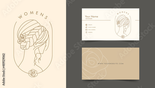 Women's beauty feminine salon logo with business card template vector