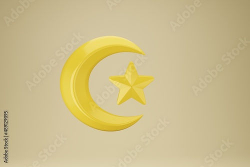 Moslem Islamic Background. Gold Lantern moon . Design concept of ramadan kareem, mawlid, iftar,isra and miraj or eid al fitr adha, copy space text area, 3D Rendering