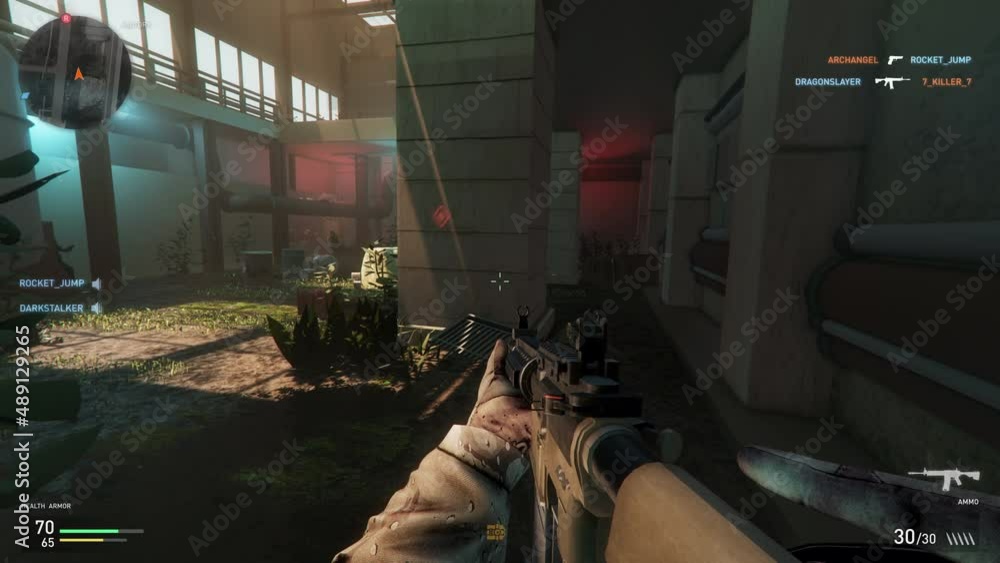 Fighting in the military battle in the pc video game. Killing multiple enemies with a combat rifle in the pc video game. Successfully defusing terrorist bomb and achieving the victory in pc video game