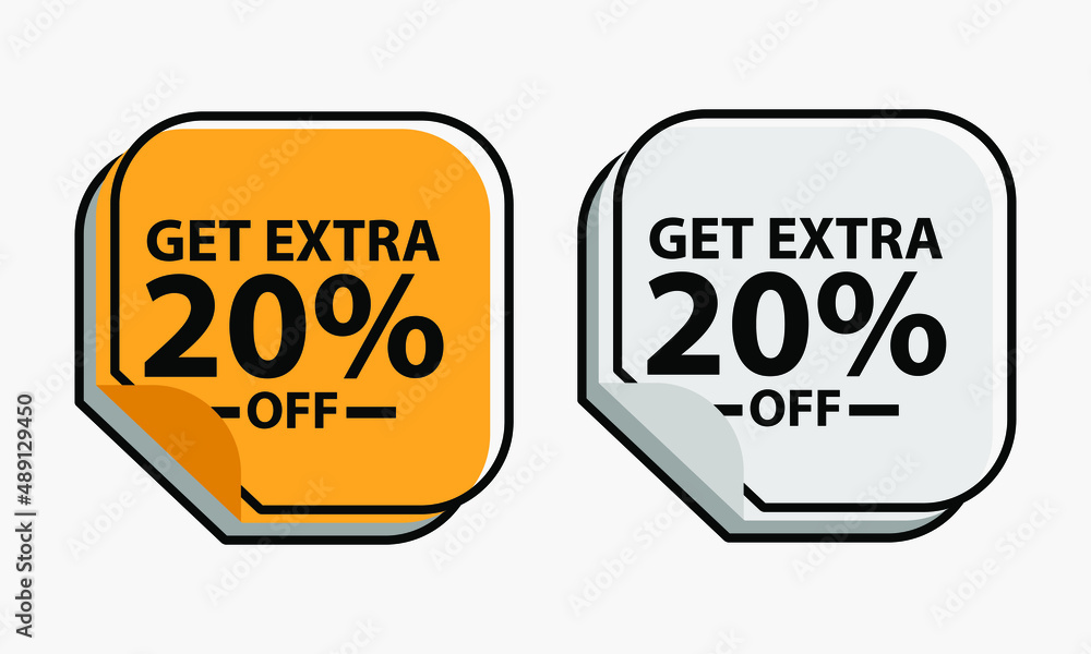 Up to 20 percent Discount. Square sticker with offer message. Sale offer price sign. Special offer symbol. Save 20 percentages. Sticker mockup banner. Discount tag badge shape. Vector design shopping Up to 20 percent Discount. Square sticker with offer message. Sale offer price sign. Special offer symbol. Save 20 percentages. Sticker mockup banner. Discount tag badge shape. Vector design shopping