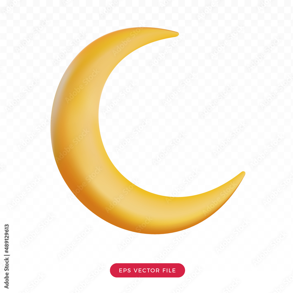 3d cute yellow crescent moon. 3d cartoon render style 3d cute yellow crescent moon. 3d cartoon render style