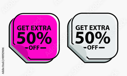 Up to 50 percent Discount. Square sticker with offer message. Sale offer price sign. Special offer symbol. Save 50 percentages. Sticker mockup banner. Discount tag badge shape. Vector design shopping