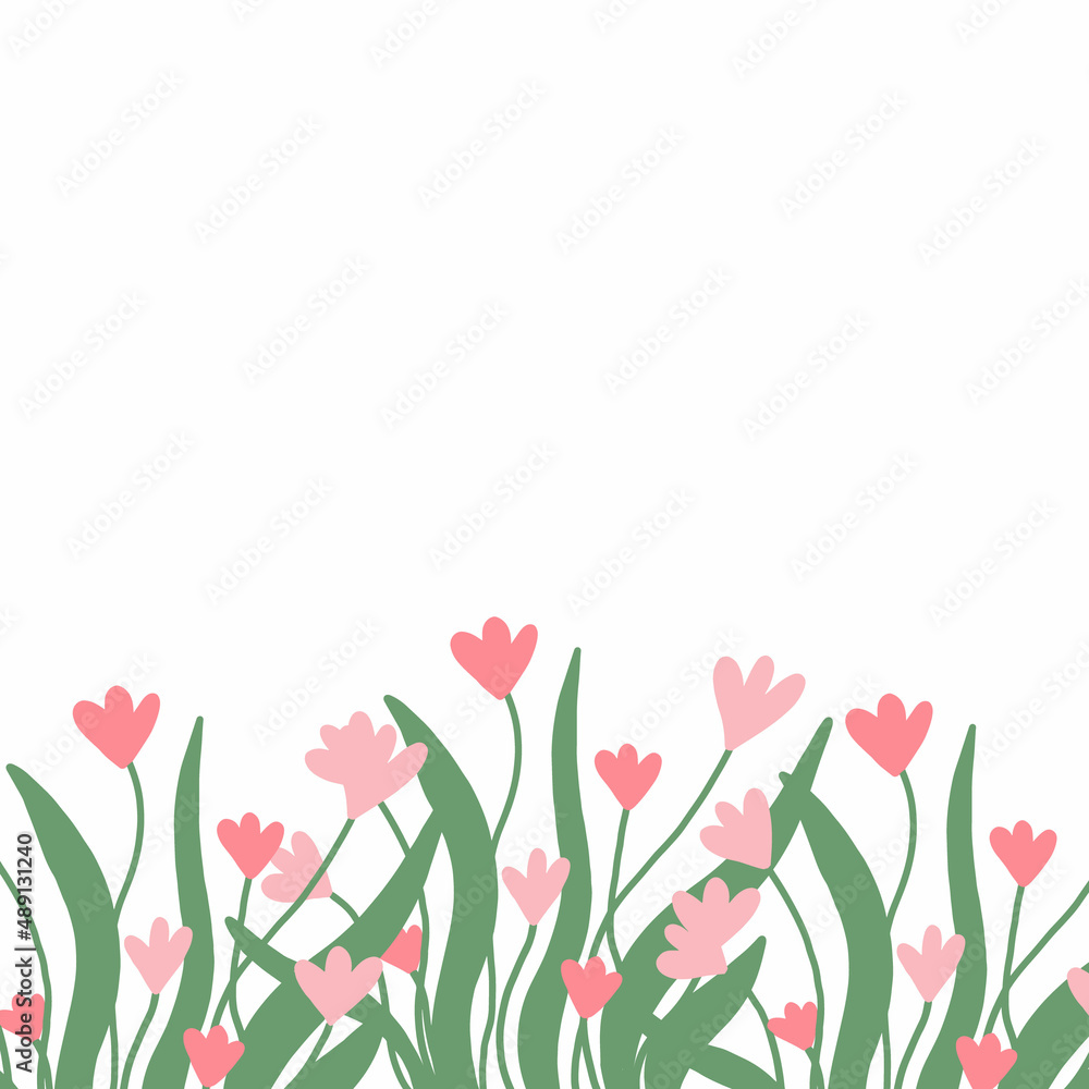 Vector illustration of a frame made of pink flowers. Spring frame of flowers with place for text.