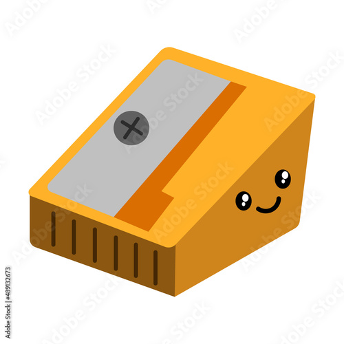 Vector illustration of cute cartoon kawaii pencil sharpener isolated on white background