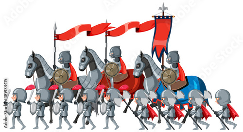 Army of medieval knights on white background