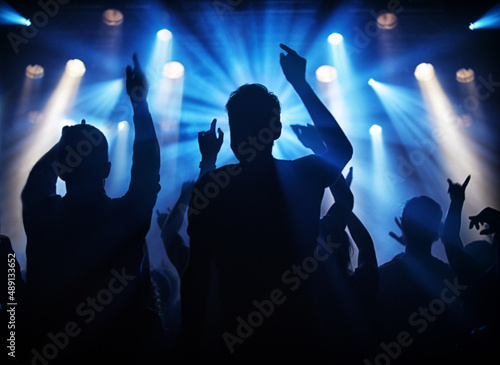Fun at the gig. Silhouette of a crowd of young adults at a concert.