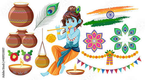 Set of indian god and offerings