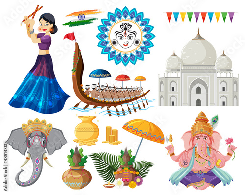 Set of indian gods and offerings