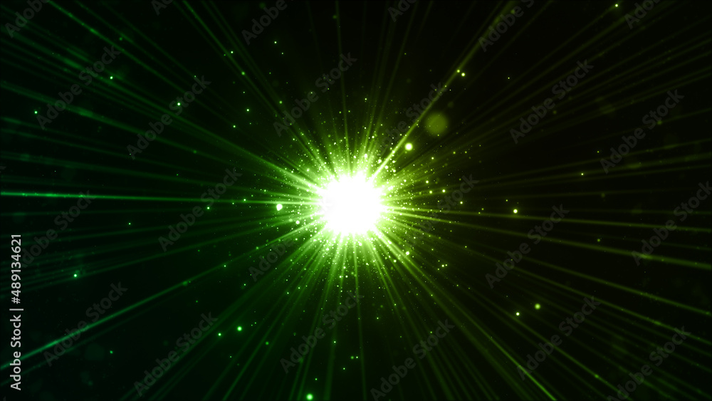 Naklejka premium 発光している鋭い集中線 ネオン 宇宙 グロー パーティクル レンズフレア