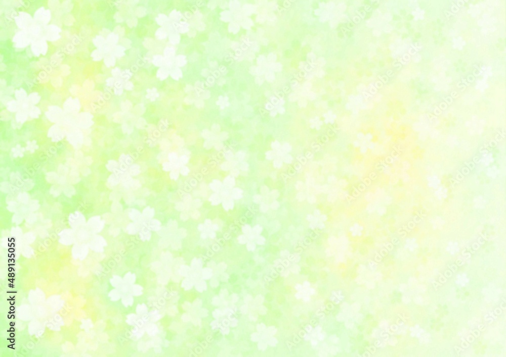 Obraz premium 一面に花が咲く黄緑の背景イラスト