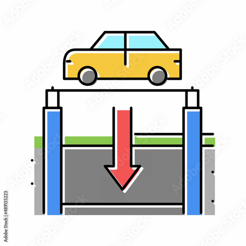 elevator lowering car on underground parking color icon vector illustration