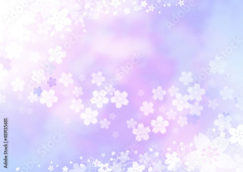 一面に花が咲く青紫の背景イラスト