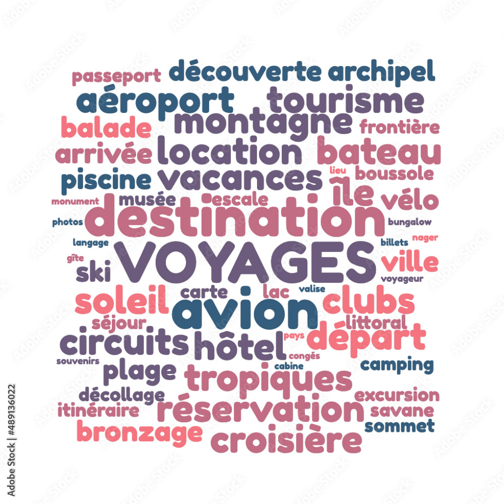 Illustration Voyages en nuage de mots avec un fond transparent Illustration Voyages en nuage de mots avec un fond transparent