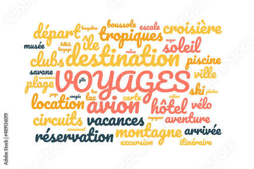 Illustration Voyages en nuage de mots avec un fond transparent