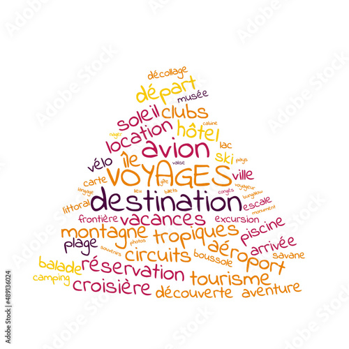 Illustration Voyages en nuage de mots avec un fond transparent