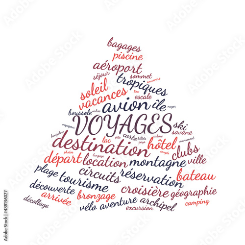 Illustration Voyages en nuage de mots avec un fond transparent
