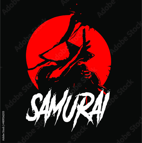 samurai silhouette in frint of red moon