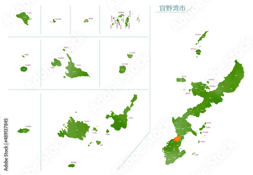 水彩風の地図 沖縄県 宜野湾市