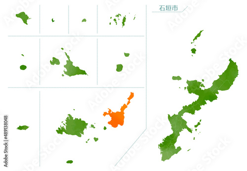 水彩風の地図 沖縄県 石垣市