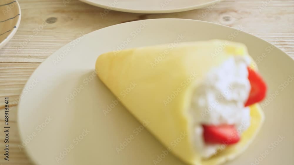 fresh strawberry and fresh cream crepe on plate fresh strawberry and fresh cream crepe on plate