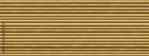 Brown bamboo wall texture. Seamless pattern with horizontal tree sticks. Vector cartoon background with tropical plant stems. Japanese or chinese cane wall or mat