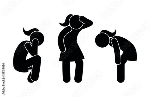 the woman is tired, the sad girl is resting, the pose of fatigue and loss of strength, stick figure human silhouette