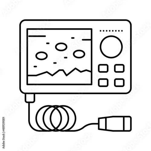 underwater ice fishing camera line icon vector illustration