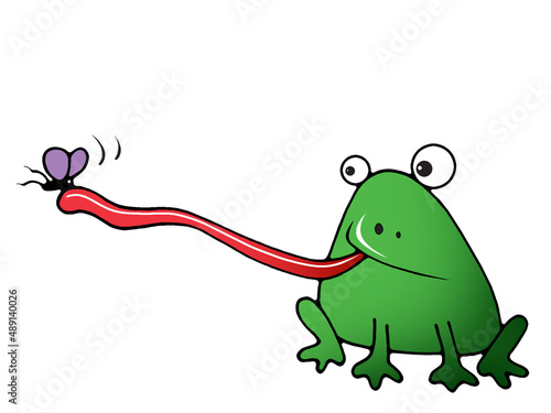 Illustration of a frog catching an insect