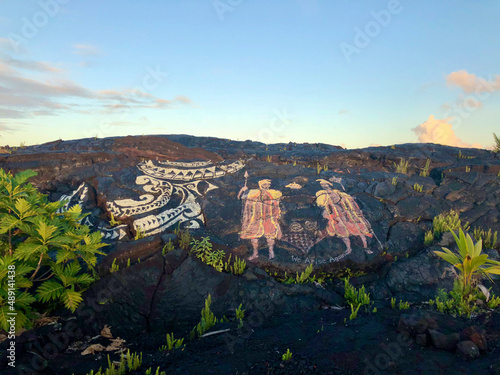 hawaii lava field new growth with cultural art